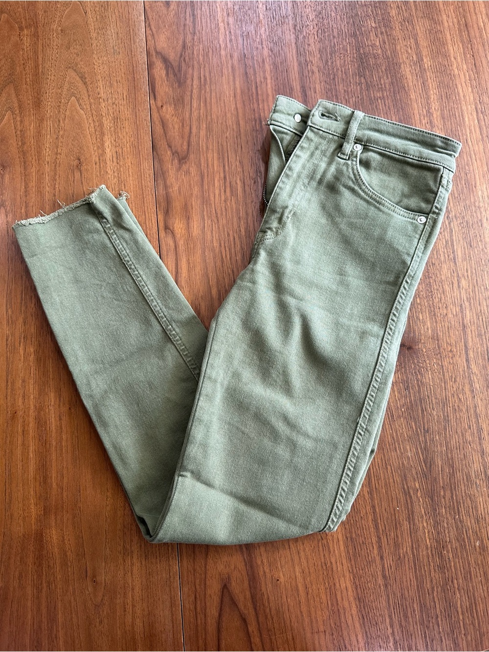 Free People High Rise Raw Hem Jegging Army Green